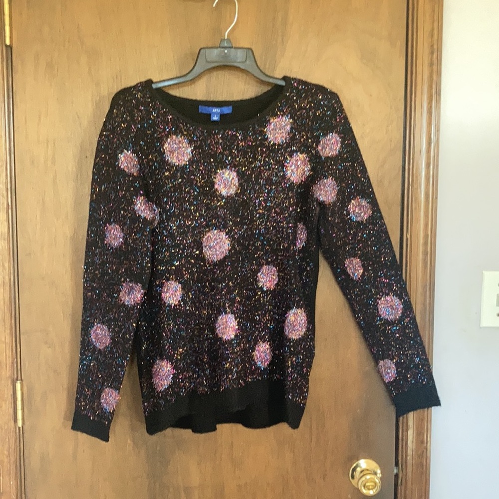 Relisted Apt 9 sweater black multi color metallic accent polka dot casual winter - Picture 6 of 16